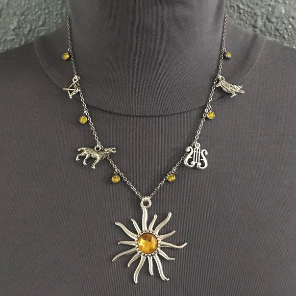 “Apollo: God of the Sun" Greek Roman Mythology Handmade Necklace, Lyre, Wolf - Picture 6 of 14